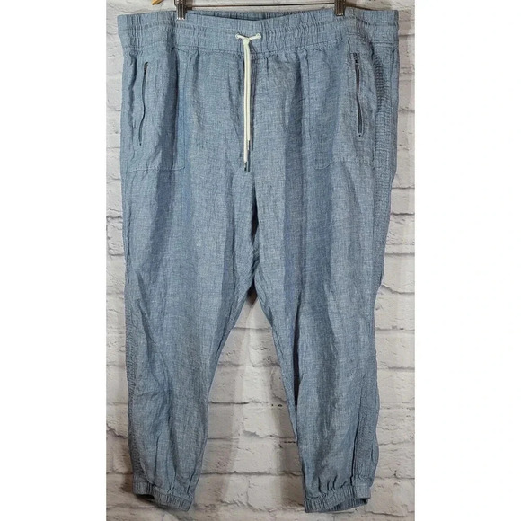 Athleta Cabo Linen Joggers Pants Women's Plus Size 24 Chambray Blue Zip Pockets - Picture 1 of 5